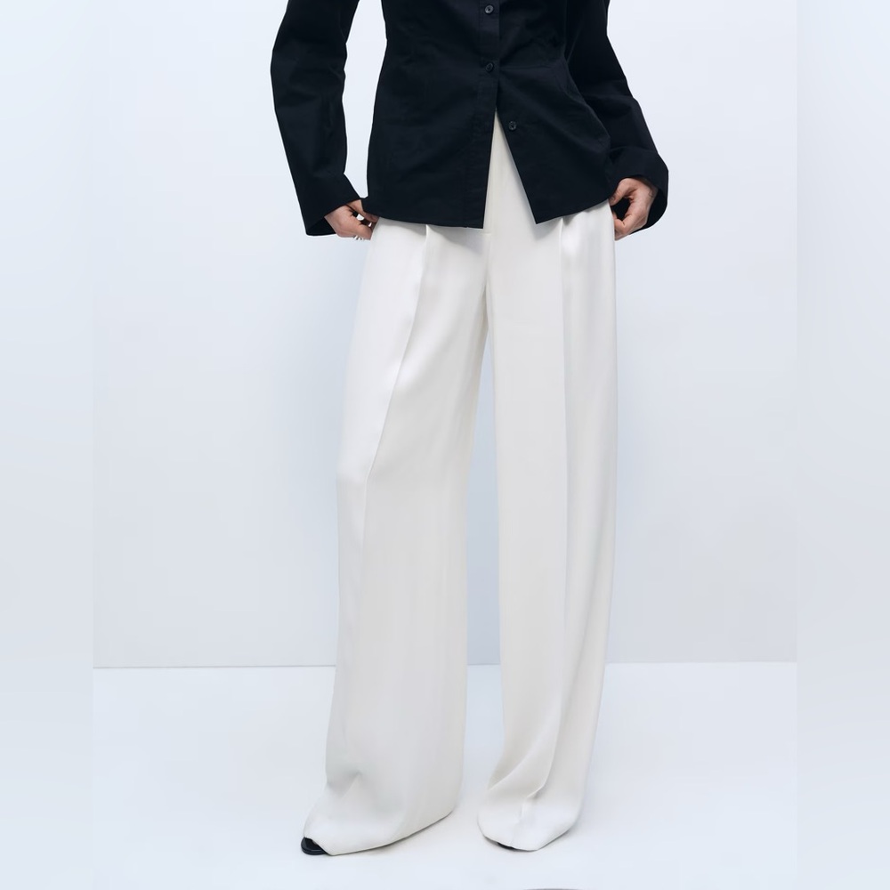 MANGO White Wide-Leg Pants